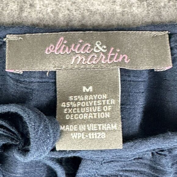 Olivia & Martin Woven Top Womens M Blue Embroidered Sleeves Boho Pullover Blouse - Picture 11 of 12